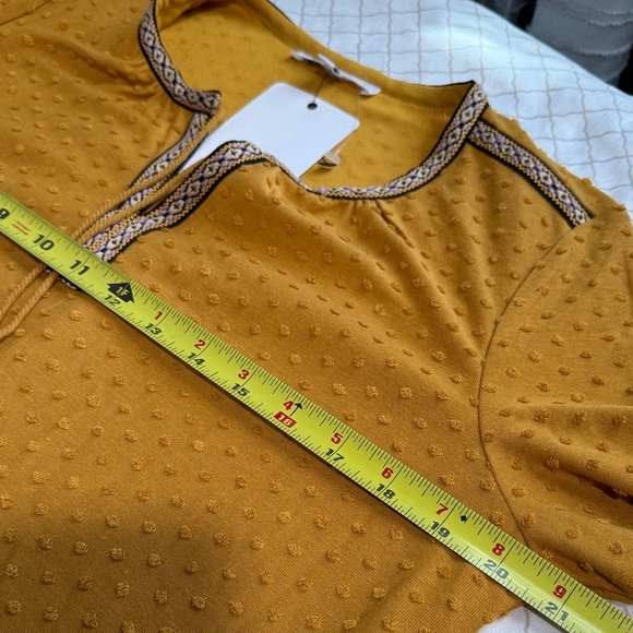 DR2 Golden Yellow Textured Blouse with Tassel Accents - Picture 5 of 8